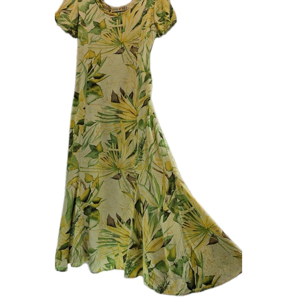 Jams World Dress Women Medium Yellow Midi Vintage Hawaiian Rayon Flowy
